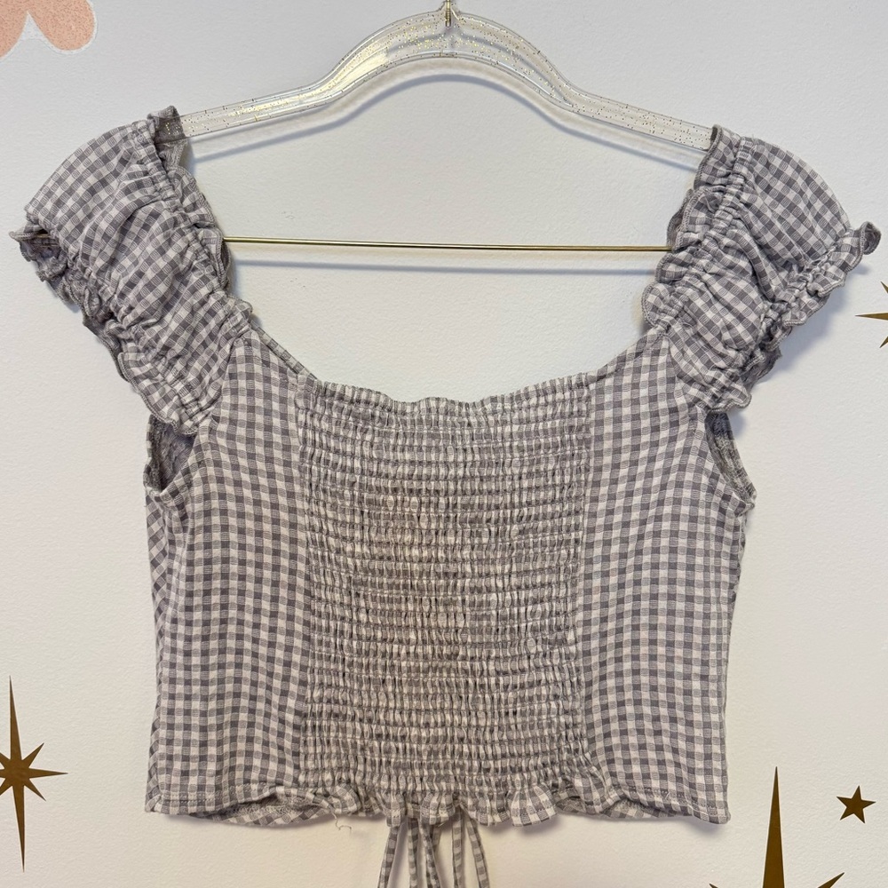Adjustable Tie Crop Top Ruffle Sleeves - Picture 2 of 3